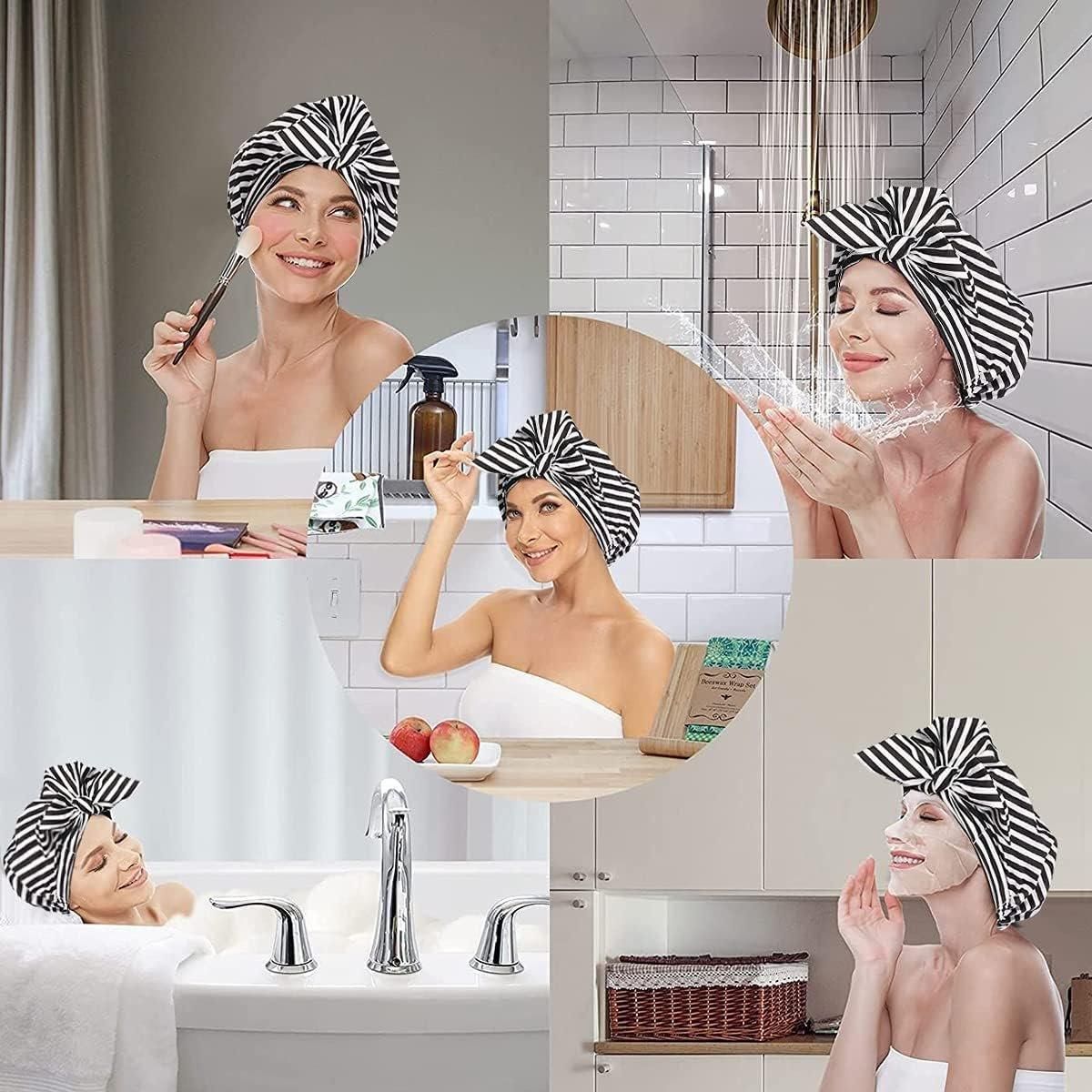 Woman Shower Cap Reusable Long Hair Large Turban Bathroom Waterproof Hair Cap - Black Background V528-SHOWER-CAP-BLACK-BACKGROUND-812215