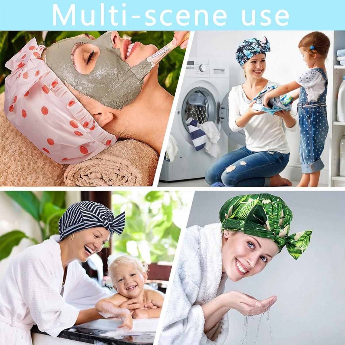 Woman Shower Cap Reusable Long Hair Large Turban Bathroom Waterproof Hair Cap - Black Background V528-SHOWER-CAP-BLACK-BACKGROUND-812215