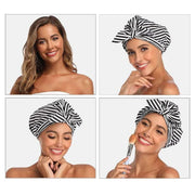 Woman Shower Cap Reusable Long Hair Large Turban Bathroom Waterproof Hair Cap - Black Background V528-SHOWER-CAP-BLACK-BACKGROUND-812215