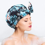 Woman Shower Cap Reusable Long Hair Large Turban Bathroom Waterproof Hair Cap - Black Background V528-SHOWER-CAP-BLACK-BACKGROUND-812215