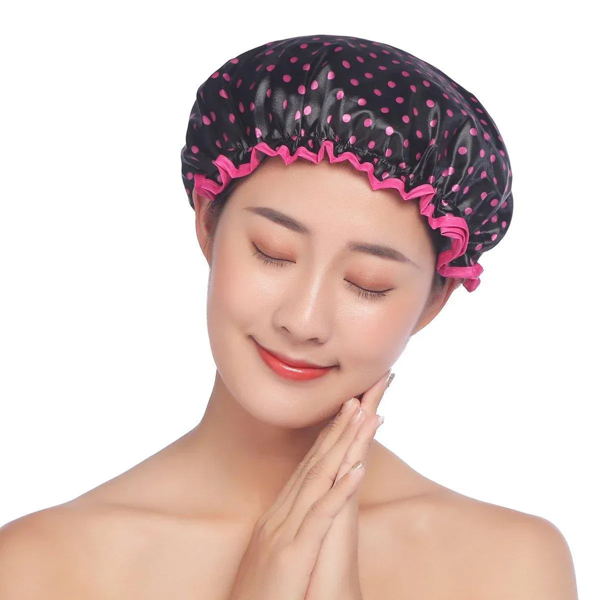 Woman Shower Cap Reusable Long Hair Large Turban Bathroom Waterproof Hair Cap - Black Background V528-SHOWER-CAP-BLACK-BACKGROUND-812215