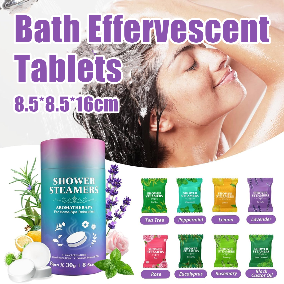 Aromatherapy Bath Oil Tablets Moisturising Spa Shower Bomb Effervescent Salt V528-SHOWER-STEAMERS-8PCS-236253