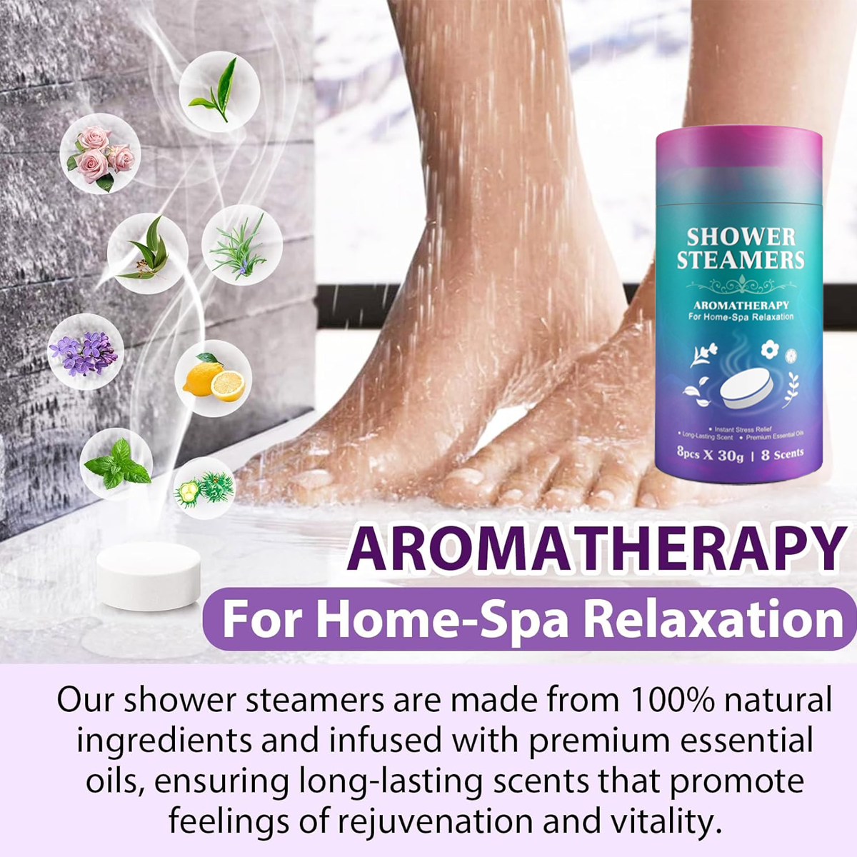 Aromatherapy Bath Oil Tablets Moisturising Spa Shower Bomb Effervescent Salt V528-SHOWER-STEAMERS-8PCS-236253