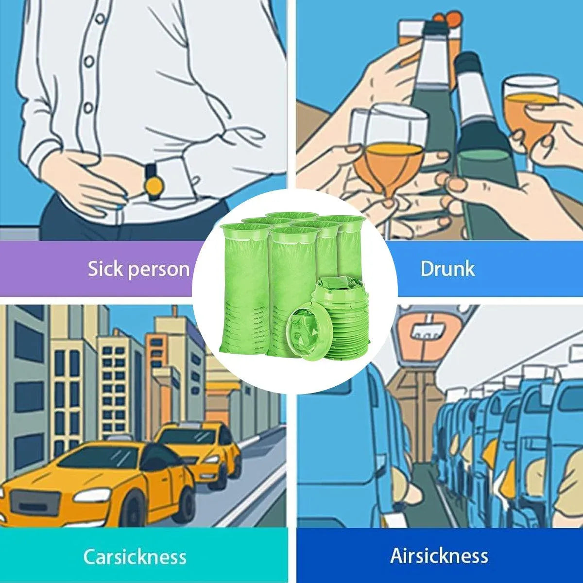50PCS Motion Sickness Bags Portable Car Travel Vomit Bags for Morning Nausea V528-SICKNESS-BAG-GREEN-50PCS-615235