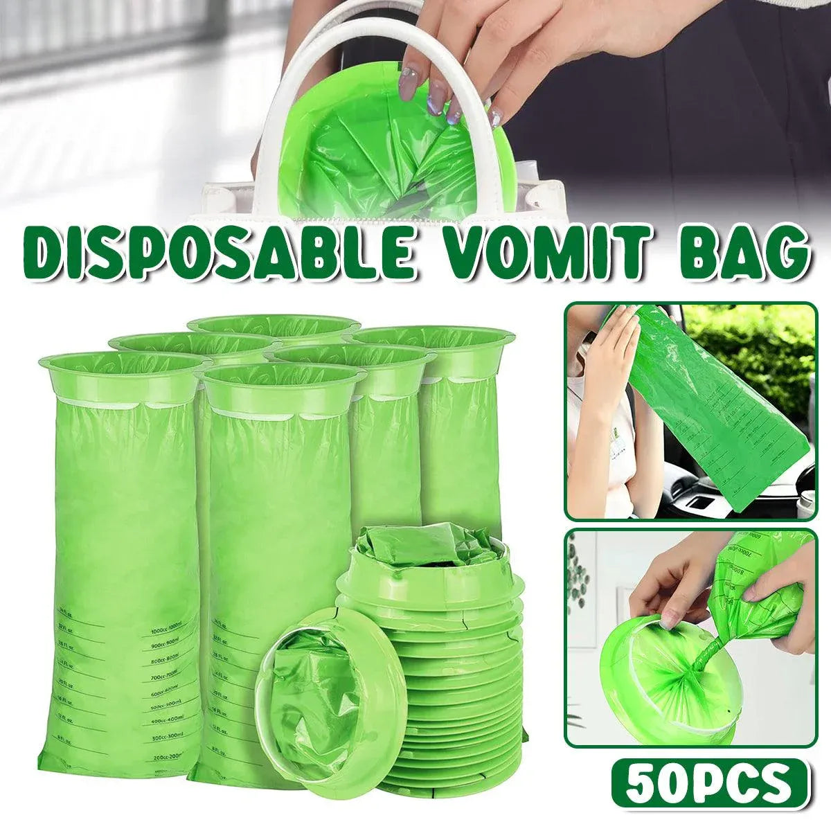 50PCS Motion Sickness Bags Portable Car Travel Vomit Bags for Morning Nausea V528-SICKNESS-BAG-GREEN-50PCS-615235