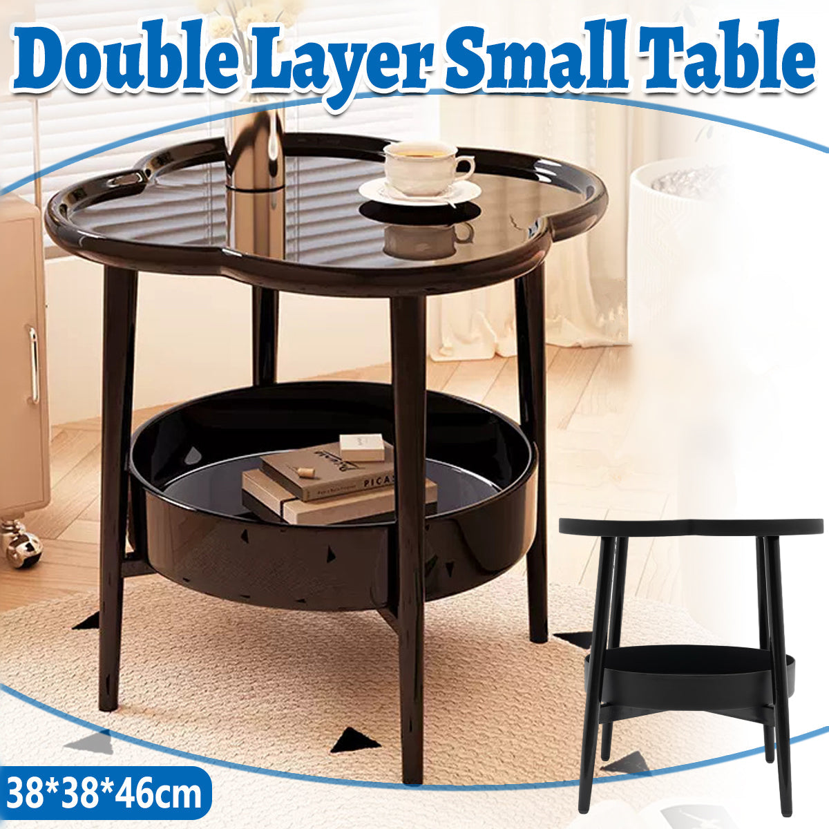 Trendy Black Round Coffee Side Table Modern Minimalist End Table for Living Room V528-SIDE-TABLE-BLACK-247589
