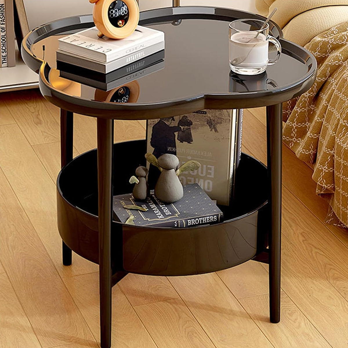 Trendy Black Round Coffee Side Table Modern Minimalist End Table for Living Room V528-SIDE-TABLE-BLACK-247589