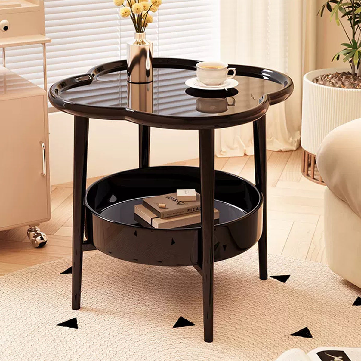Trendy Black Round Coffee Side Table Modern Minimalist End Table for Living Room V528-SIDE-TABLE-BLACK-247589