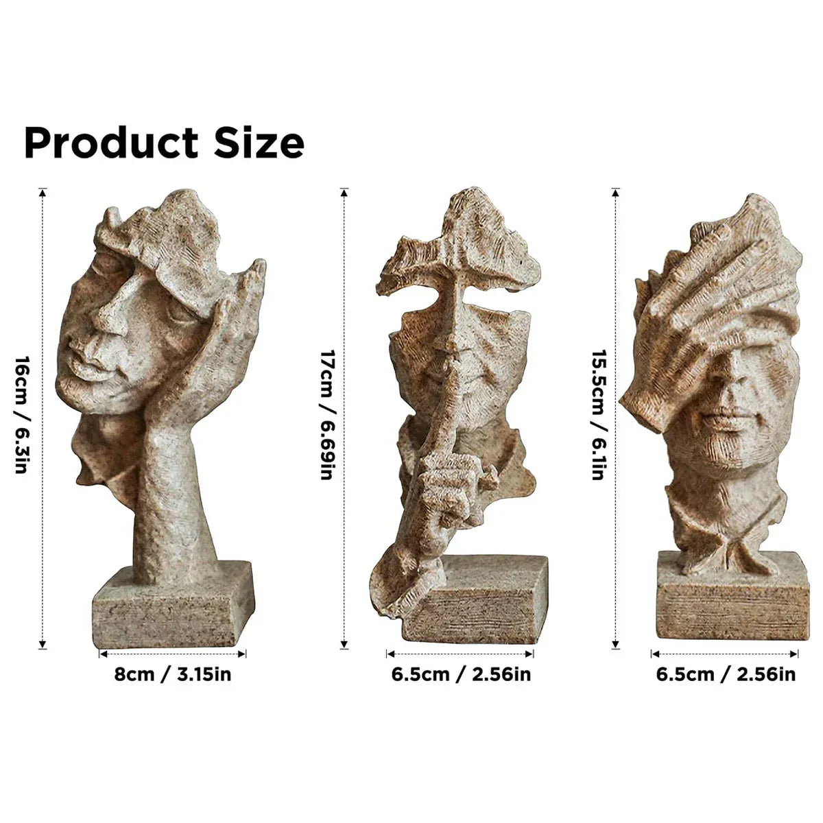 Resin Sculpture 3pcs Modern Office Desktop Art Decor Ornament Home Decoration V528-SILENT-S-CMSJ-SHAYAN3PC-272800