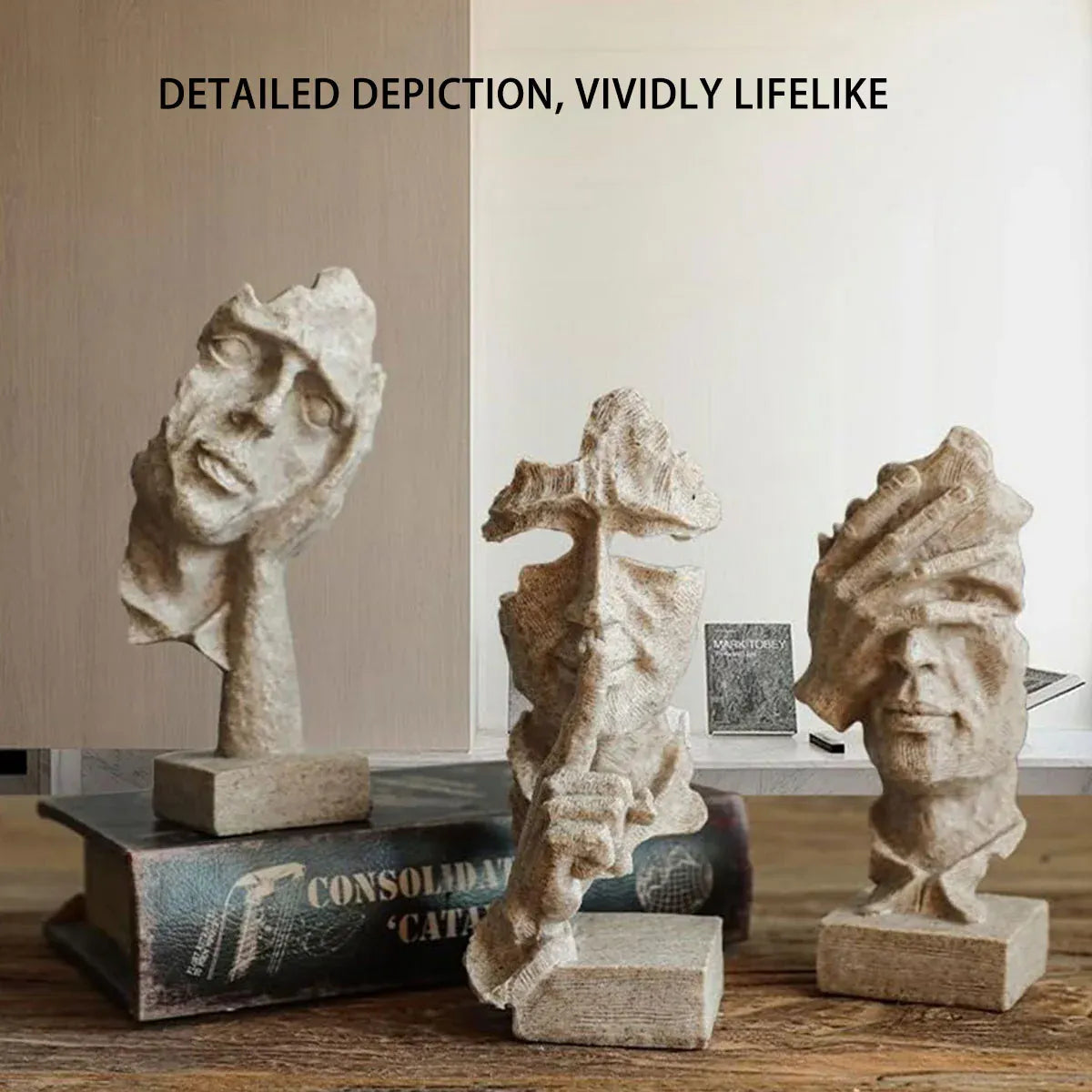 Resin Sculpture 3pcs Modern Office Desktop Art Decor Ornament Home Decoration V528-SILENT-S-CMSJ-SHAYAN3PC-272800