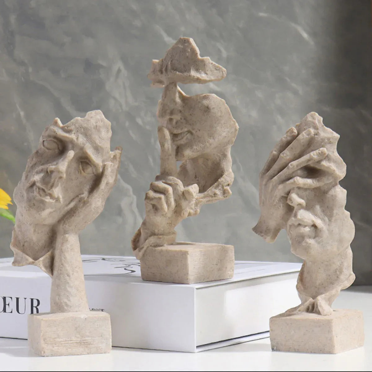 Resin Sculpture 3pcs Modern Office Desktop Art Decor Ornament Home Decoration V528-SILENT-S-CMSJ-SHAYAN3PC-272800