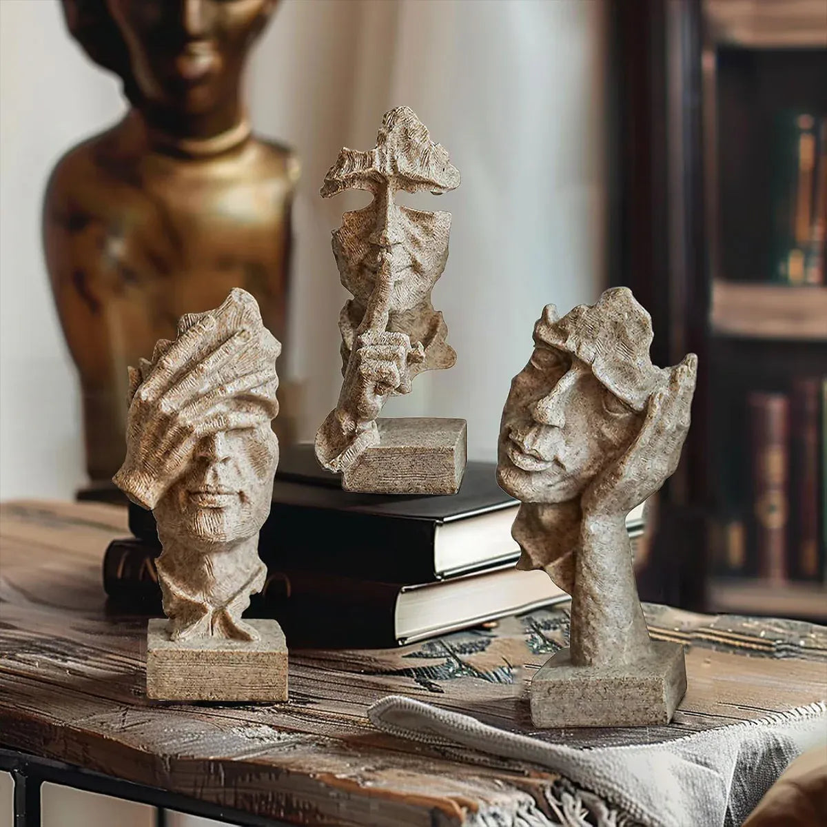 Resin Sculpture 3pcs Modern Office Desktop Art Decor Ornament Home Decoration V528-SILENT-S-CMSJ-SHAYAN3PC-272800