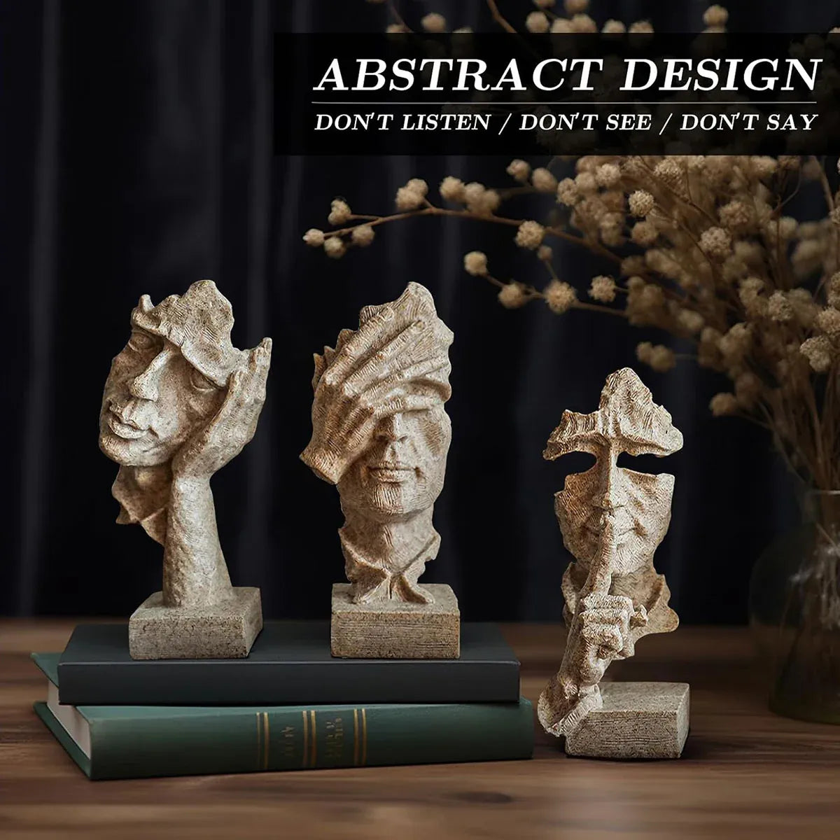 Resin Sculpture 3pcs Modern Office Desktop Art Decor Ornament Home Decoration V528-SILENT-S-CMSJ-SHAYAN3PC-272800