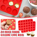2pcs 24 Hole Round Silicone Cake Baking Pan DIY Baking Mold for Easy Cake Making V528-SILICONE-CAKE-MOLD-RED-2PCS-223377