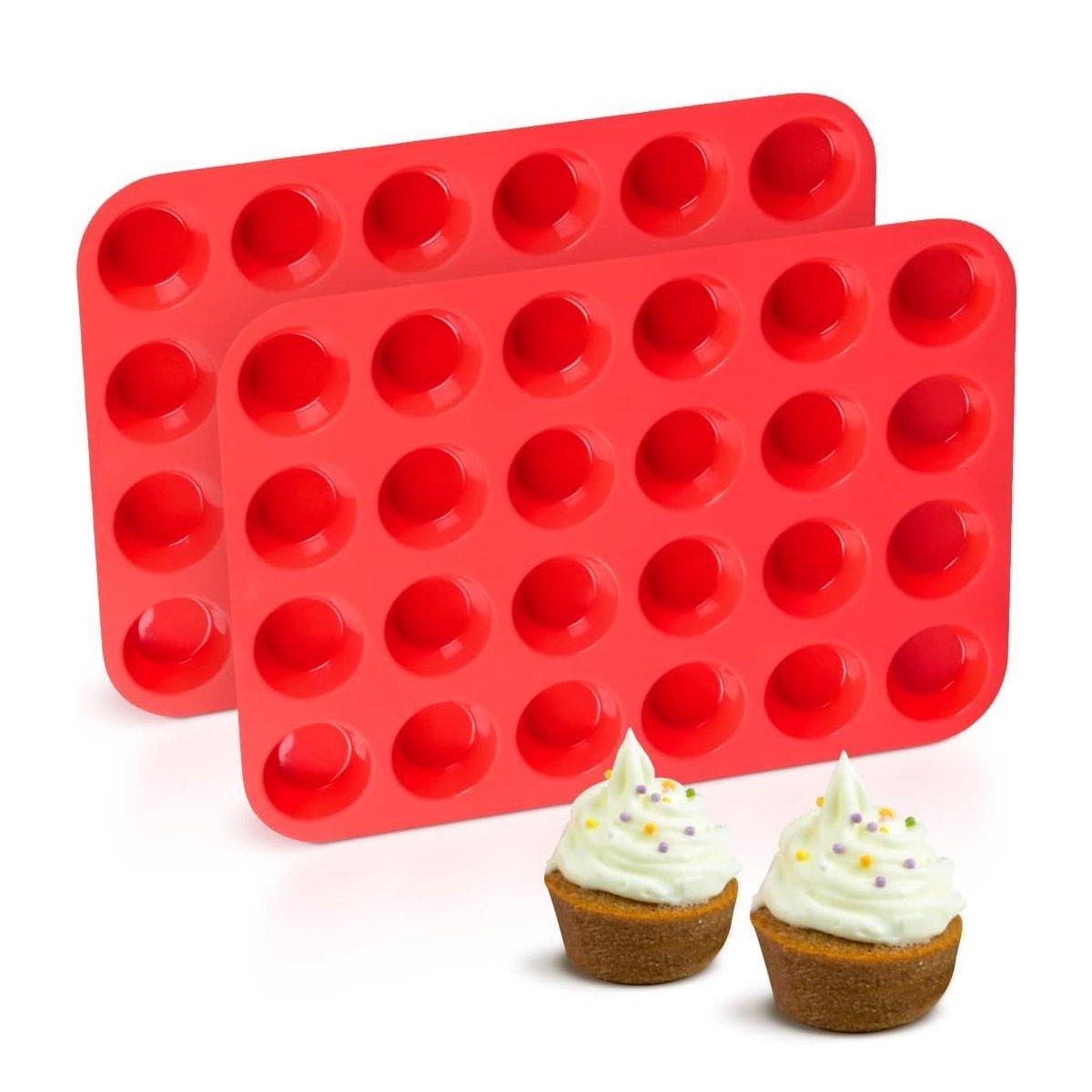 2pcs 24 Hole Round Silicone Cake Baking Pan DIY Baking Mold for Easy Cake Making V528-SILICONE-CAKE-MOLD-RED-2PCS-223377