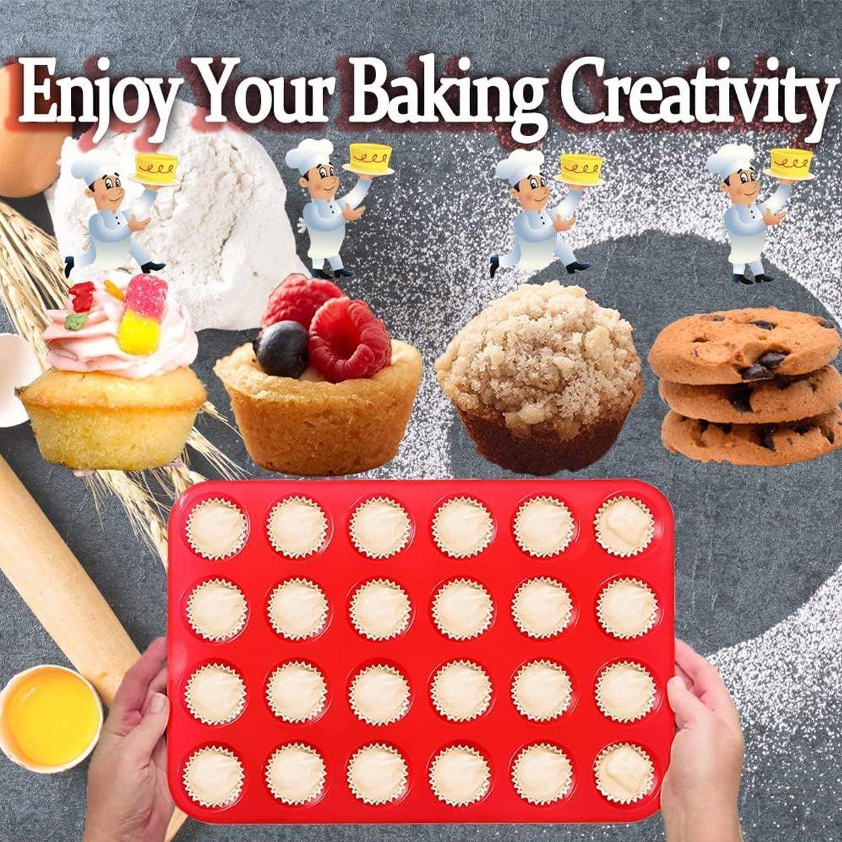 2pcs 24 Hole Round Silicone Cake Baking Pan DIY Baking Mold for Easy Cake Making V528-SILICONE-CAKE-MOLD-RED-2PCS-223377