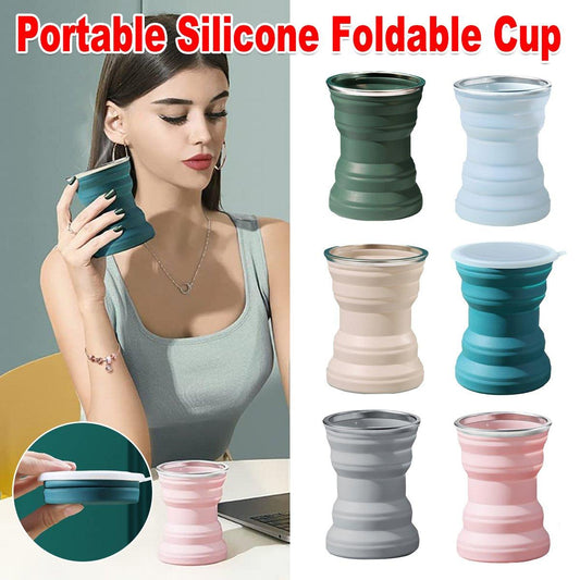 Silicone Folding Travel Mug Portable Retractable Collapsible Mug Outdoor Camping - Grey Lake Blue V528-SILICONE-CUP-BLUE-205487