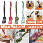 2PCS Silicone Heat Resistant Flexible Cooking Forks Dishwasher Safe Kitchen - Blue-Green V528-SILICONE-FORK-BLUE-GREEN-2PCS-259971