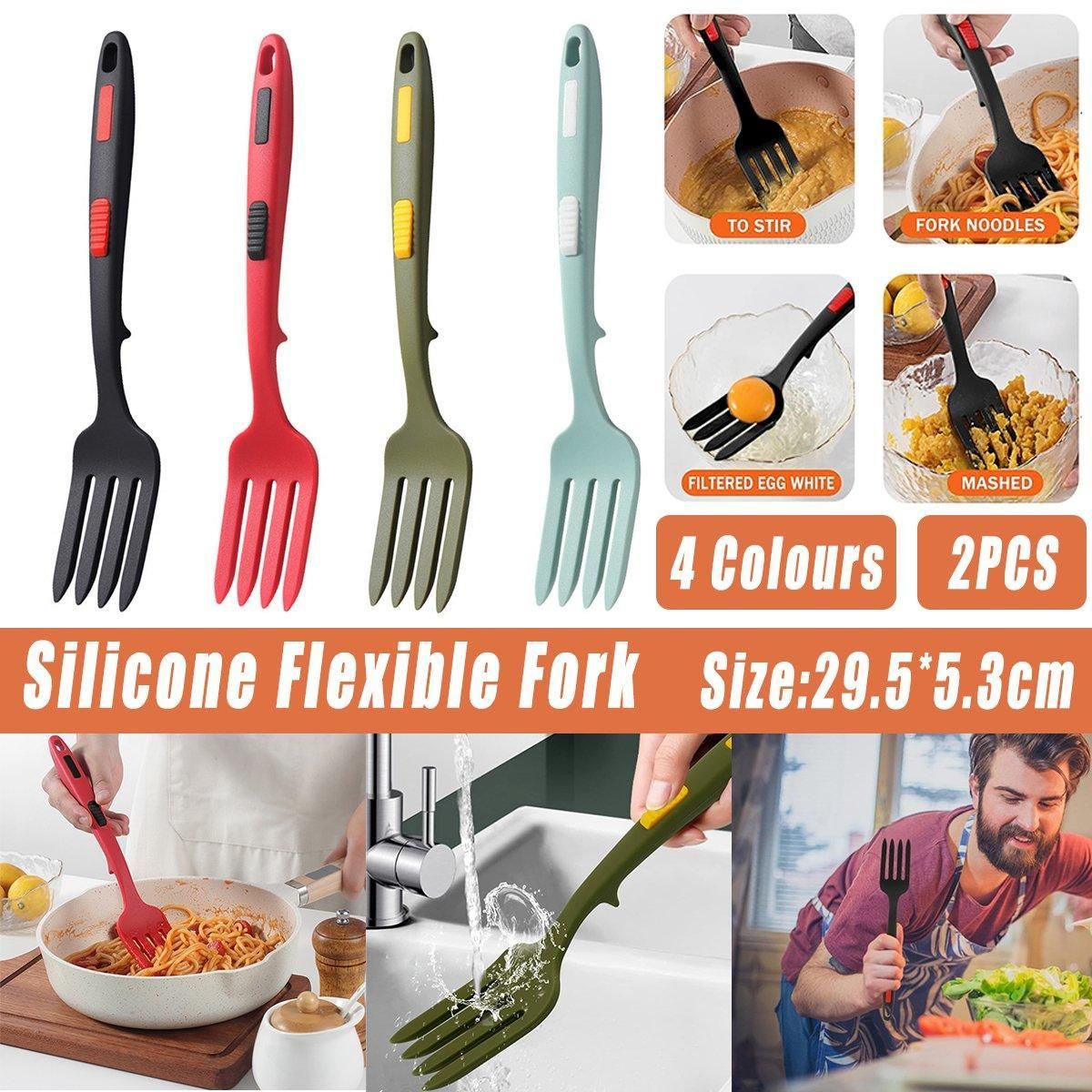 2PCS Silicone Heat Resistant Flexible Cooking Forks Dishwasher Safe Kitchen - Red-Black V528-SILICONE-FORK-RED-BLACK-2PCS-998129
