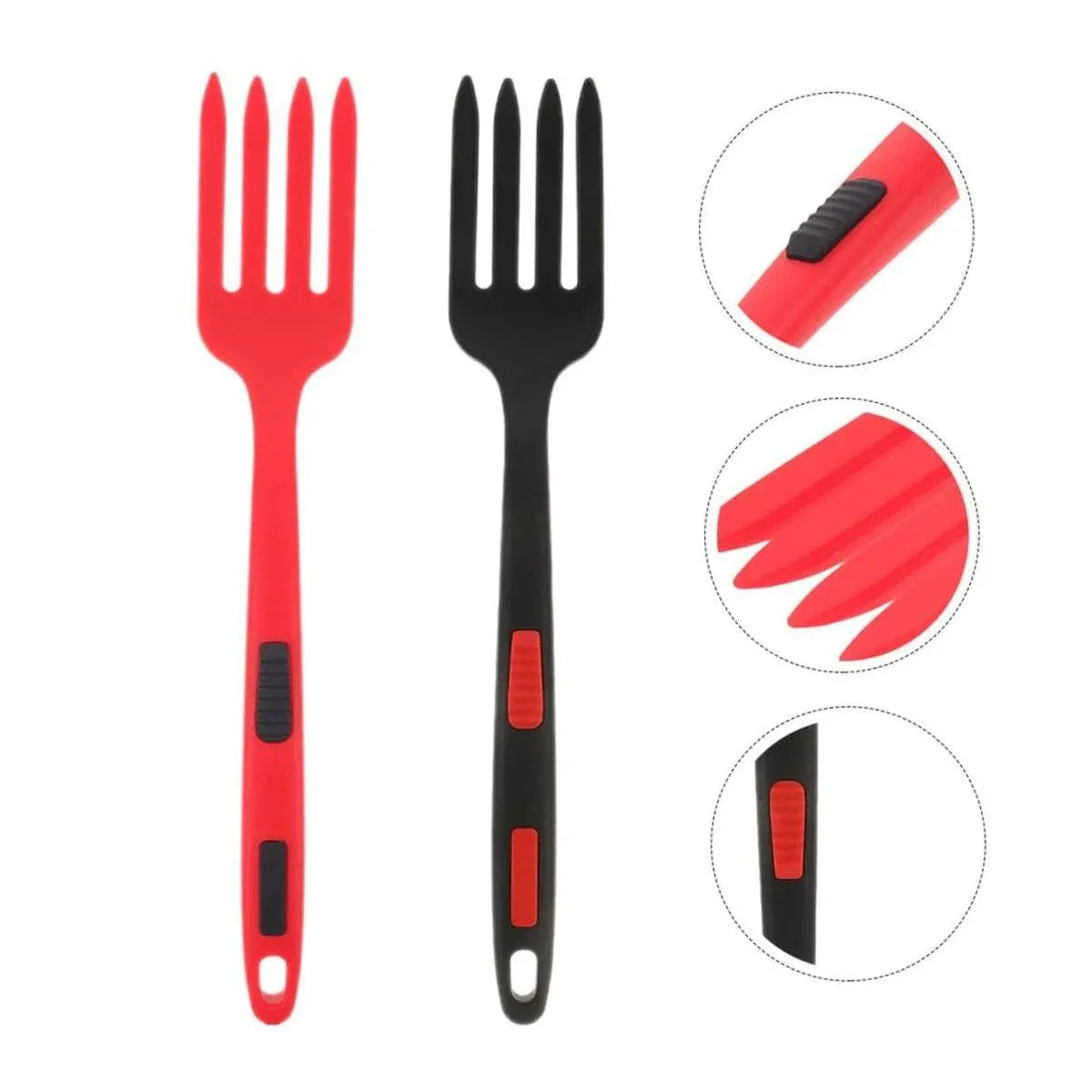 2PCS Silicone Heat Resistant Flexible Cooking Forks Dishwasher Safe Kitchen - Red-Black V528-SILICONE-FORK-RED-BLACK-2PCS-998129