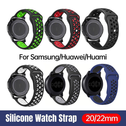 22mm 20mm Silicone Sports Watch Band for Samsung Huawei Huami Two-Tone Strap - 20mm-Red V528-SILICONE-STRAP-20MM-RED-208500