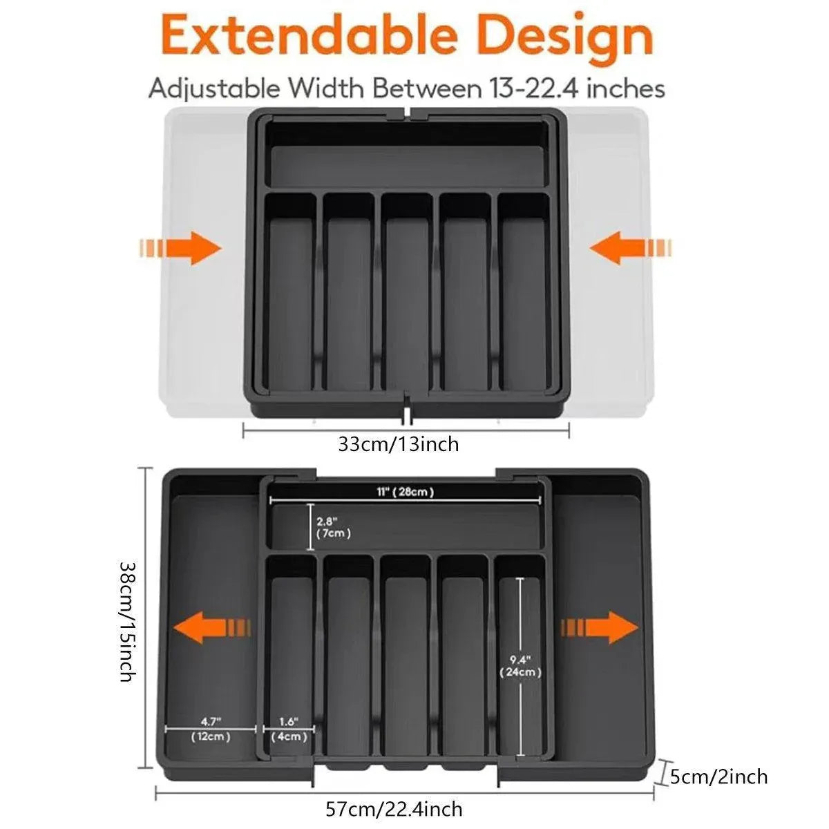 Expandable Cutlery Organizer Adjustable Silverware Drawer Storage Box Tray V528-SILVER-CASE-BLACK-159299