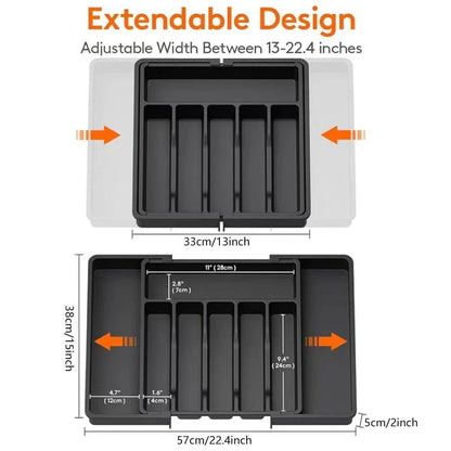 Expandable Cutlery Organizer Adjustable Silverware Drawer Storage Box Tray V528-SILVER-CASE-BLACK-159299