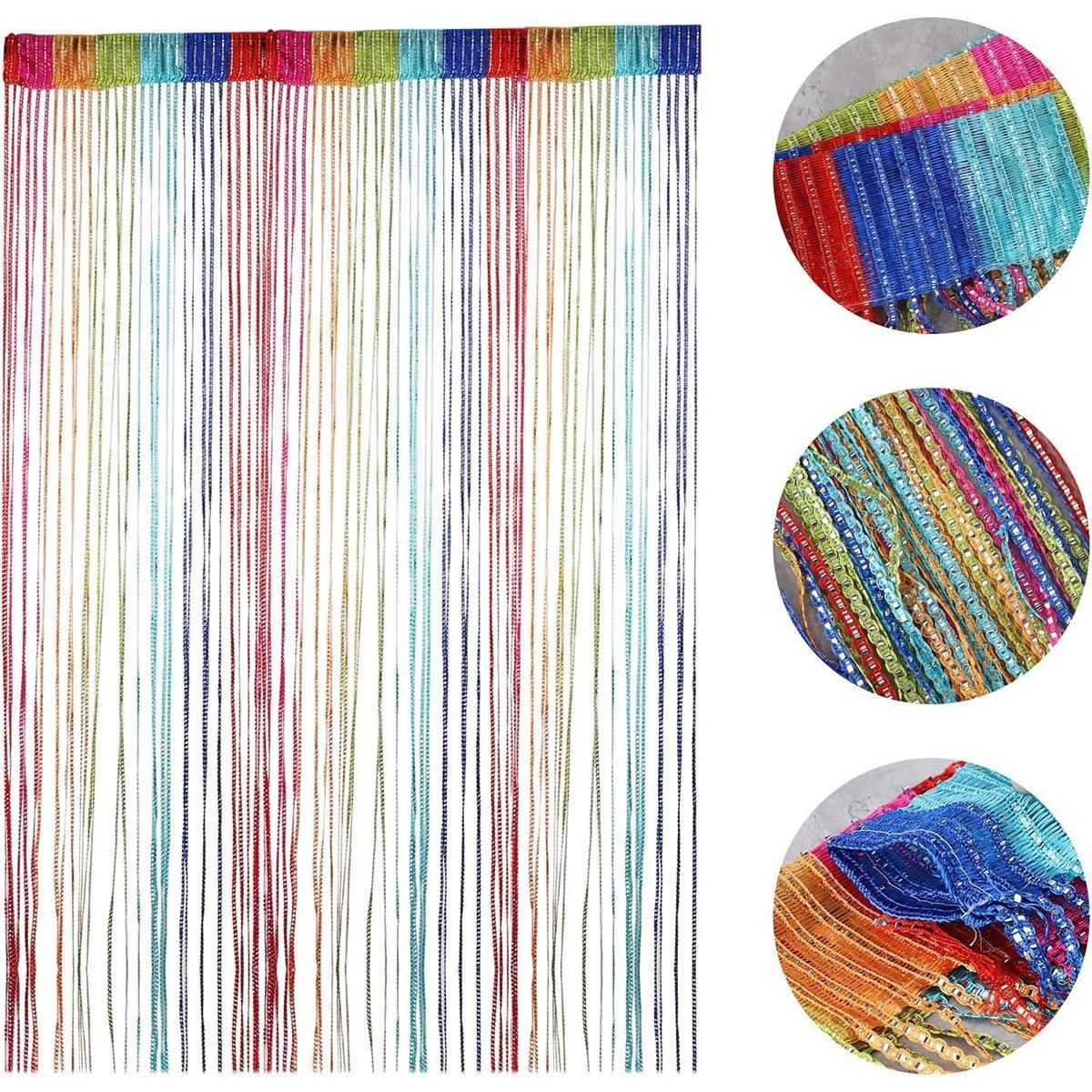 Tassel Decoration Fly Screen Panel Room Door Curtain Divider Window Bead String V528-SILVER-CURTAIN-MULTICOLOR-590674
