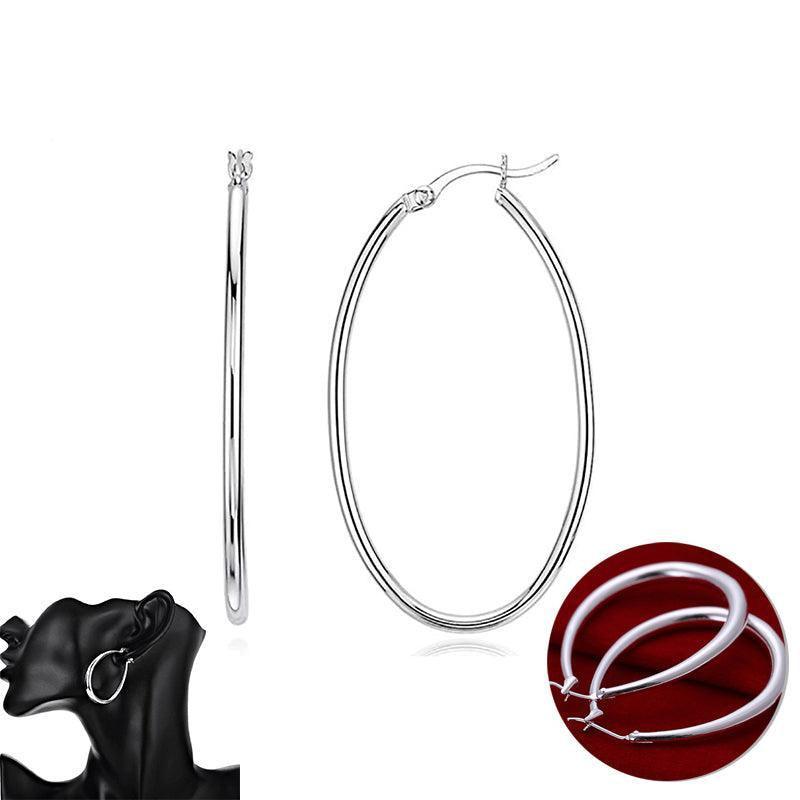 Elegant Teardrop Silver Filled Hoop Earrings 41mm Lightweight Fashion Jewelry V528-SILVEREARRING-601351