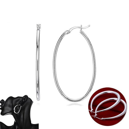 Elegant Teardrop Silver Filled Hoop Earrings 41mm Lightweight Fashion Jewelry V528-SILVEREARRING-601351