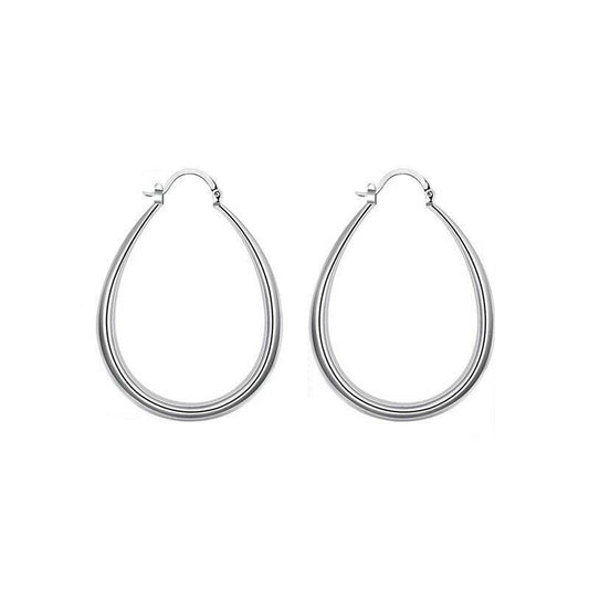 Elegant Teardrop Silver Filled Hoop Earrings 41mm Lightweight Fashion Jewelry V528-SILVEREARRING-601351