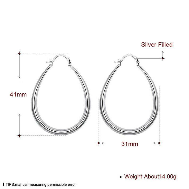 Elegant Teardrop Silver Filled Hoop Earrings 41mm Lightweight Fashion Jewelry V528-SILVEREARRING-601351