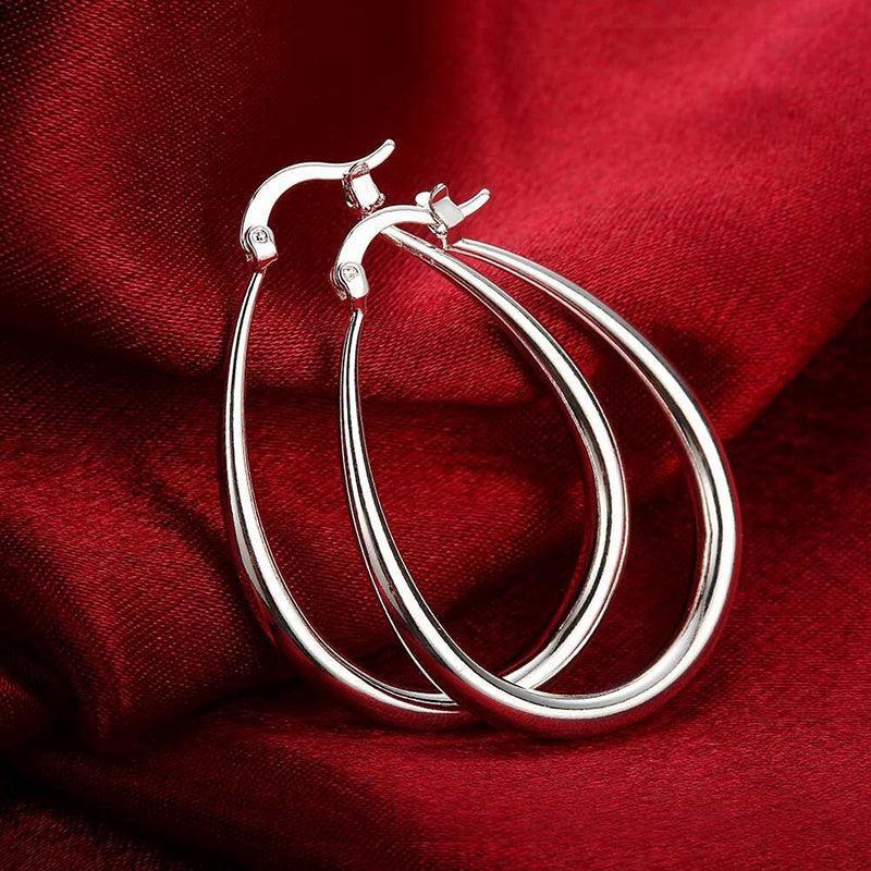 Elegant Teardrop Silver Filled Hoop Earrings 41mm Lightweight Fashion Jewelry V528-SILVEREARRING-601351