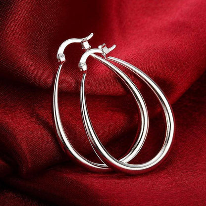 Elegant Teardrop Silver Filled Hoop Earrings 41mm Lightweight Fashion Jewelry V528-SILVEREARRING-601351