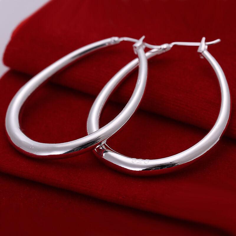 Elegant Teardrop Silver Filled Hoop Earrings 41mm Lightweight Fashion Jewelry V528-SILVEREARRING-601351