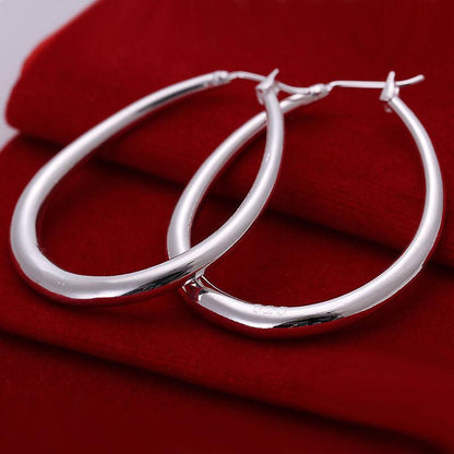Elegant Teardrop Silver Filled Hoop Earrings 41mm Lightweight Fashion Jewelry V528-SILVEREARRING-601351