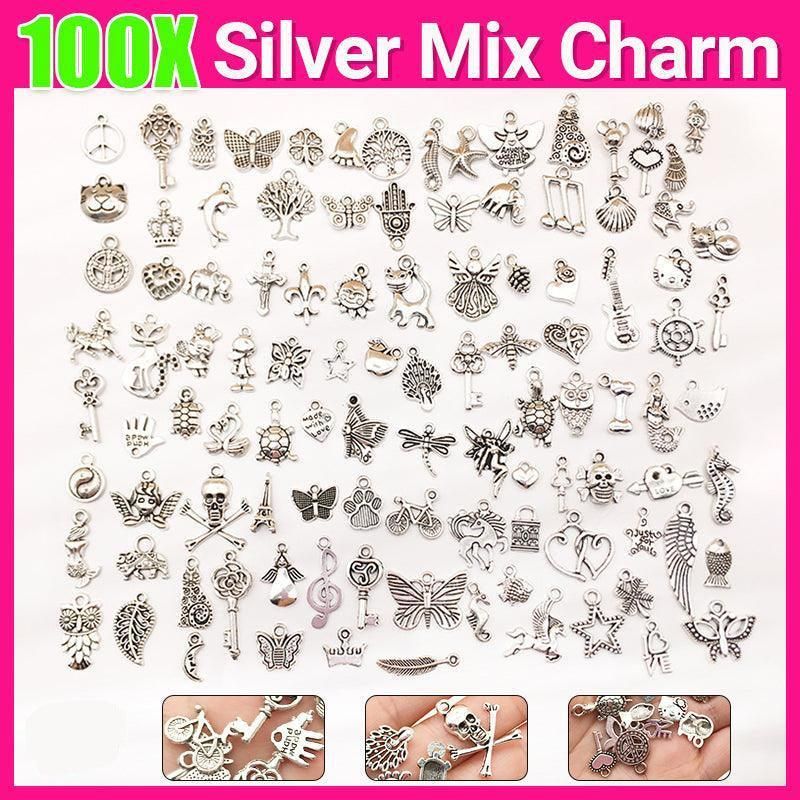 100Pcs Tibetan Silver Mixed Charms - DIY Jewelry Crafting Pendants V528-SILVERMICHARM-2-503925