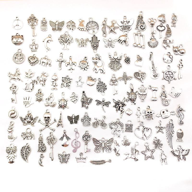 100Pcs Tibetan Silver Mixed Charms - DIY Jewelry Crafting Pendants V528-SILVERMICHARM-2-503925