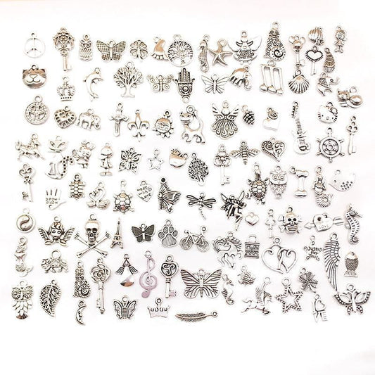 100Pcs Tibetan Silver Mixed Charms - DIY Jewelry Crafting Pendants V528-SILVERMICHARM-2-503925