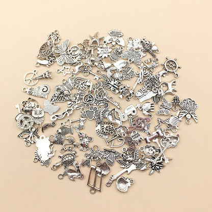 100Pcs Tibetan Silver Mixed Charms - DIY Jewelry Crafting Pendants V528-SILVERMICHARM-2-503925