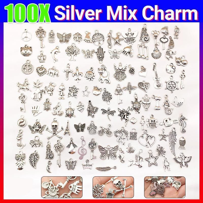100Pcs Tibetan Silver Mixed Charms - DIY Jewelry Crafting Pendants V528-SILVERMICHARM-2-503925