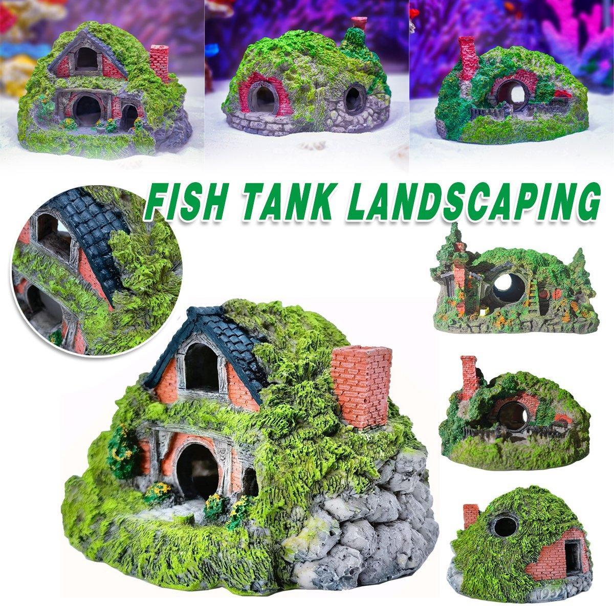 Resin Grass House Aquarium Ornament Natural Fish Tank Decoration Hideaway - A V528-SIMULATED-GRASS-HUT-2-724671