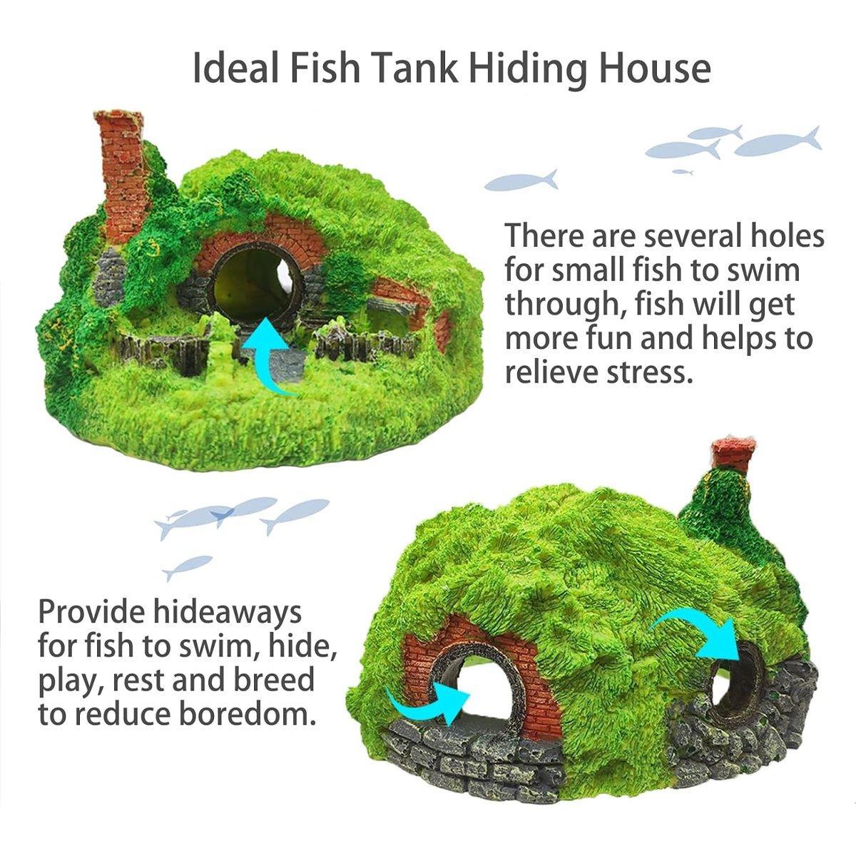 Resin Grass House Aquarium Ornament Natural Fish Tank Decoration Hideaway - A V528-SIMULATED-GRASS-HUT-2-724671
