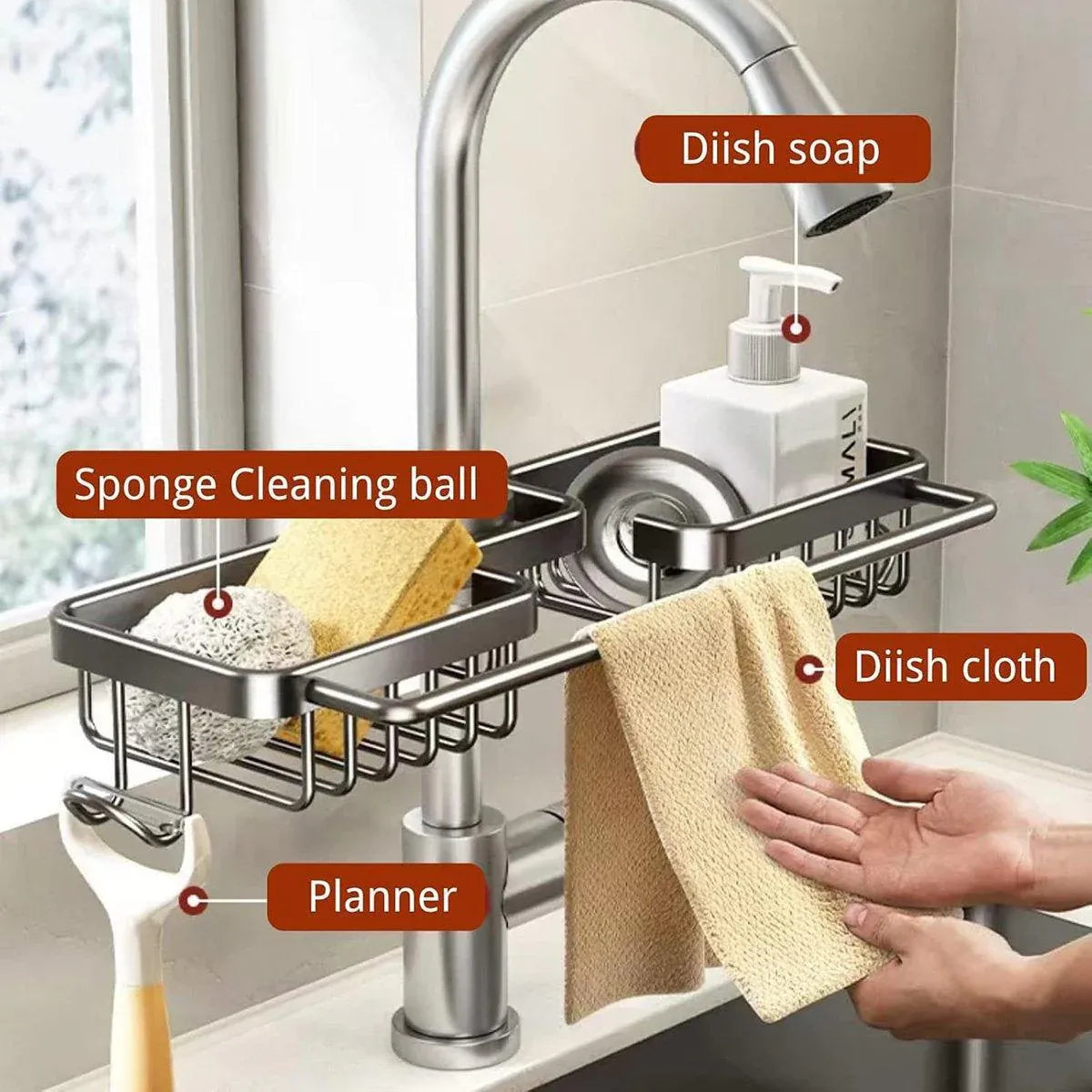 Multifunctional Faucet Shelf Kitchen Storage Sink Draining Basket Household Rack - Grey V528-SLT-GREY-969399