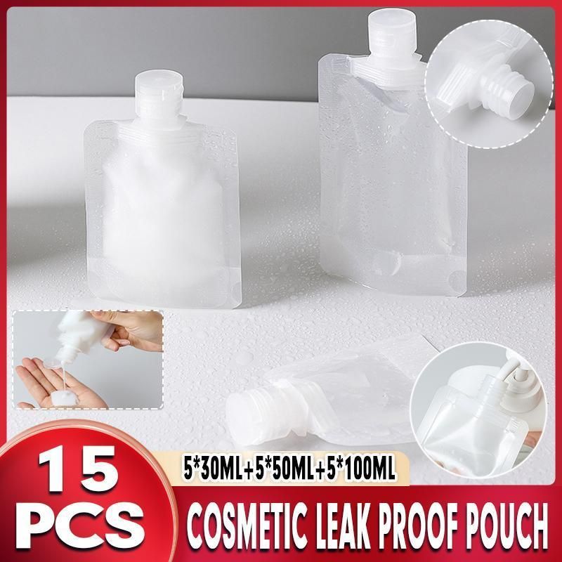 15PCS Reusable Cosmetic Travel Leakproof Pouch Set 30ml 50ml 100ml V528-SM00103-15PCS-369311