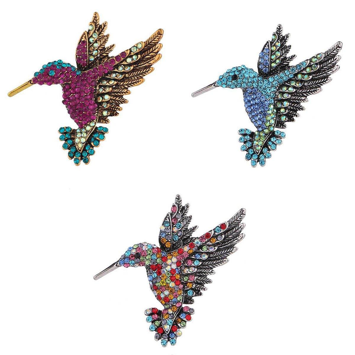 Fashion Hummingbird Brooch Pink Diamond Silver Brooch Gift Retro Style - Blue V528-SM00249-HUMMINGBIRD-BLSI-584549