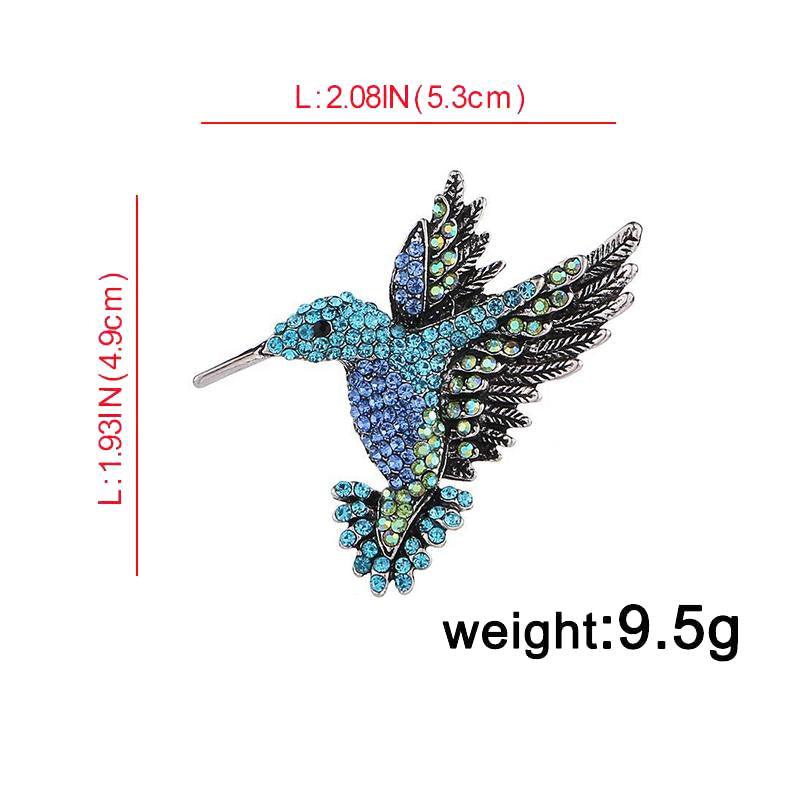 Fashion Hummingbird Brooch Pink Diamond Silver Brooch Gift Retro Style - Blue V528-SM00249-HUMMINGBIRD-BLSI-584549