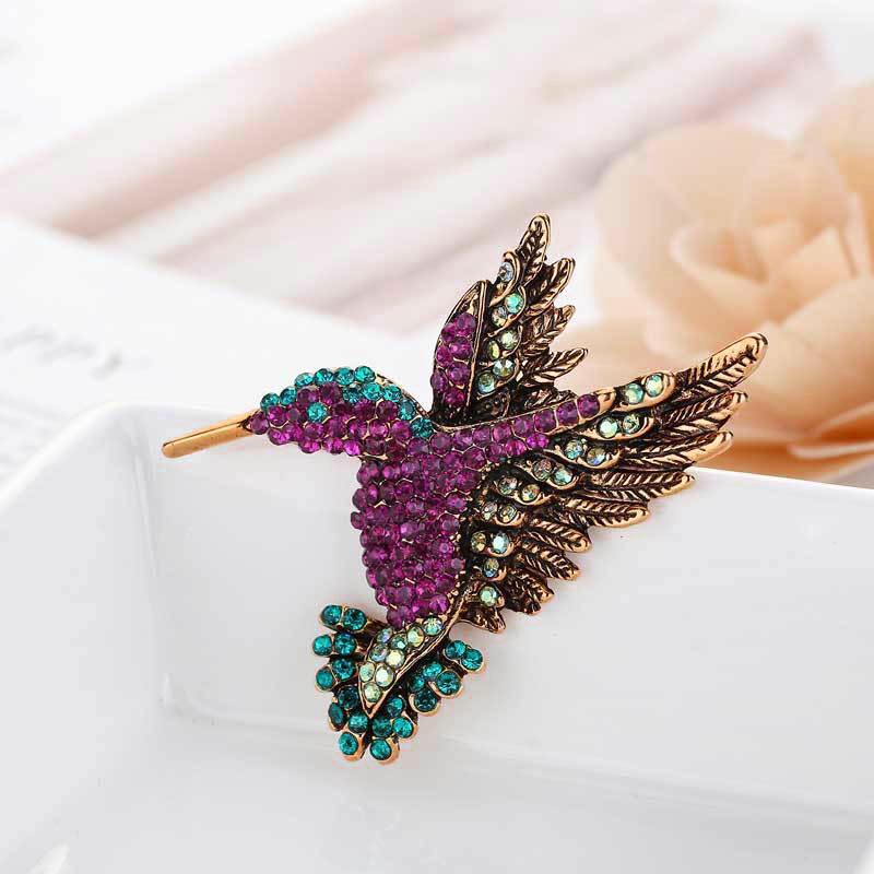 Fashion Hummingbird Brooch Pink Diamond Silver Brooch Gift Retro Style - Blue V528-SM00249-HUMMINGBIRD-BLSI-584549