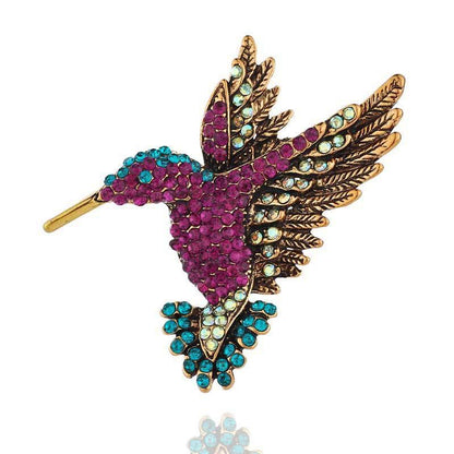 Fashion Hummingbird Brooch Pink Diamond Silver Brooch Gift Retro Style - Blue V528-SM00249-HUMMINGBIRD-BLSI-584549
