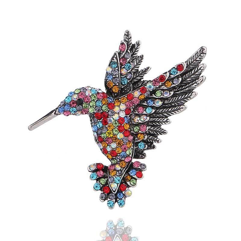 Fashion Hummingbird Brooch Pink Diamond Silver Brooch Gift Retro Style - Blue V528-SM00249-HUMMINGBIRD-BLSI-584549